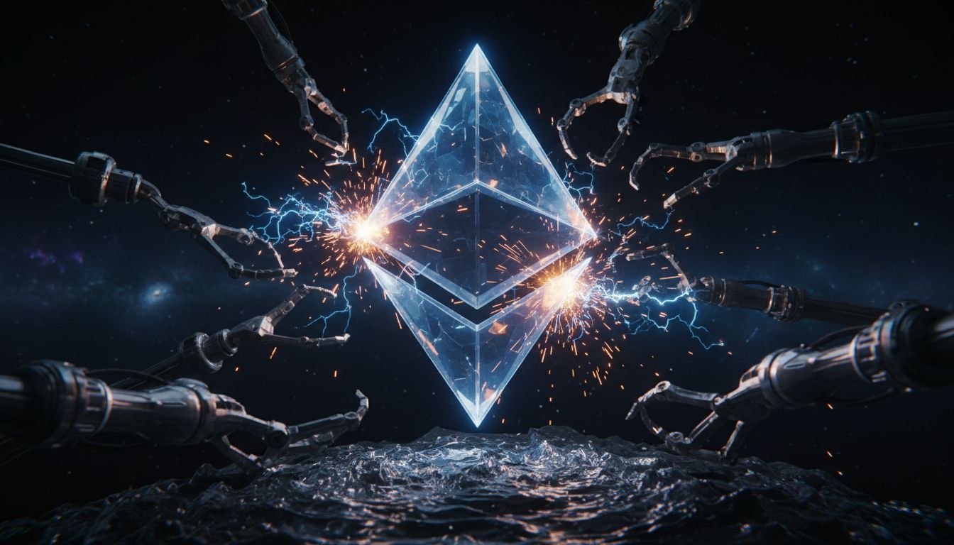 A high-tech server room representing BitMine's digital asset infrastructure and Ethereum holdings.