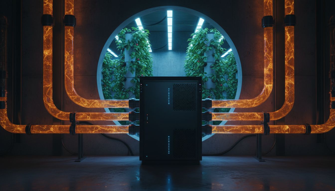 Liquid-cooled Bitcoin mining servers in a data center with thermal capture technology for greenhouse heating