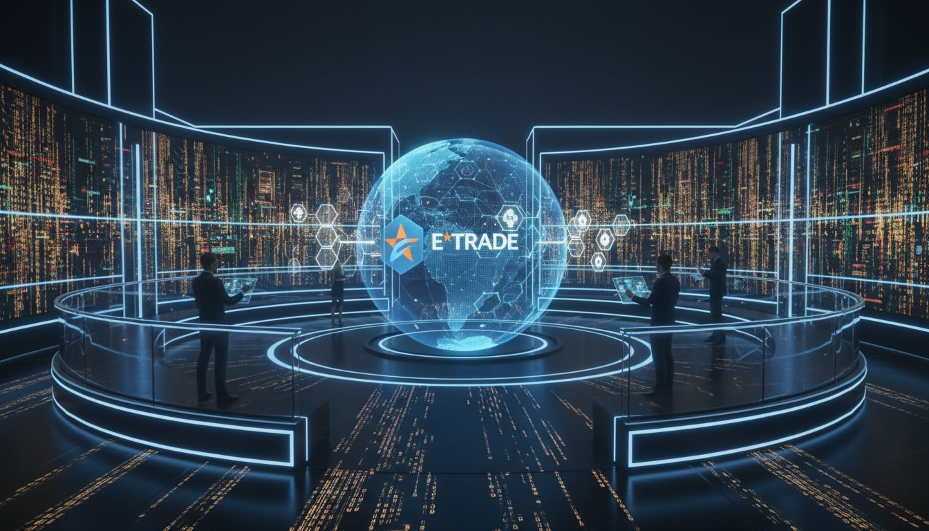 E*TRADE trading platform interface showing integrated crypto ETF options alongside traditional investment products, illustrating seamless digital asset access for retail investors