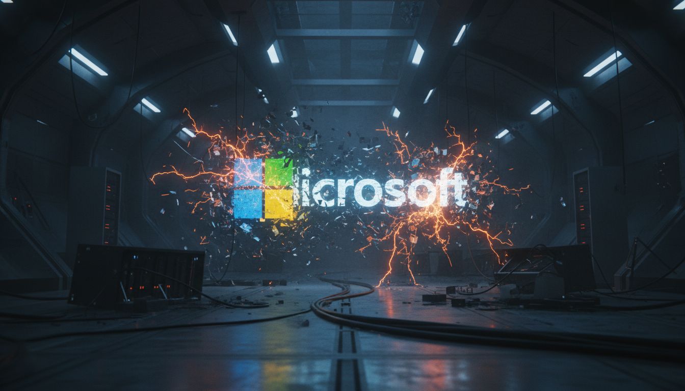 Microsoft stock chart showing sharp decline with technology sector performance metrics and AI investment concerns highlighted