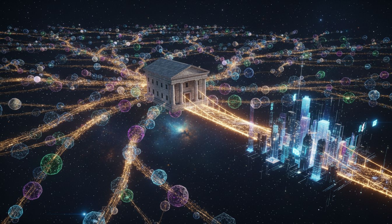 Visual representation of Concordium's institutional blockchain ecosystem showing partnerships with major financial institutions and digital asset platforms