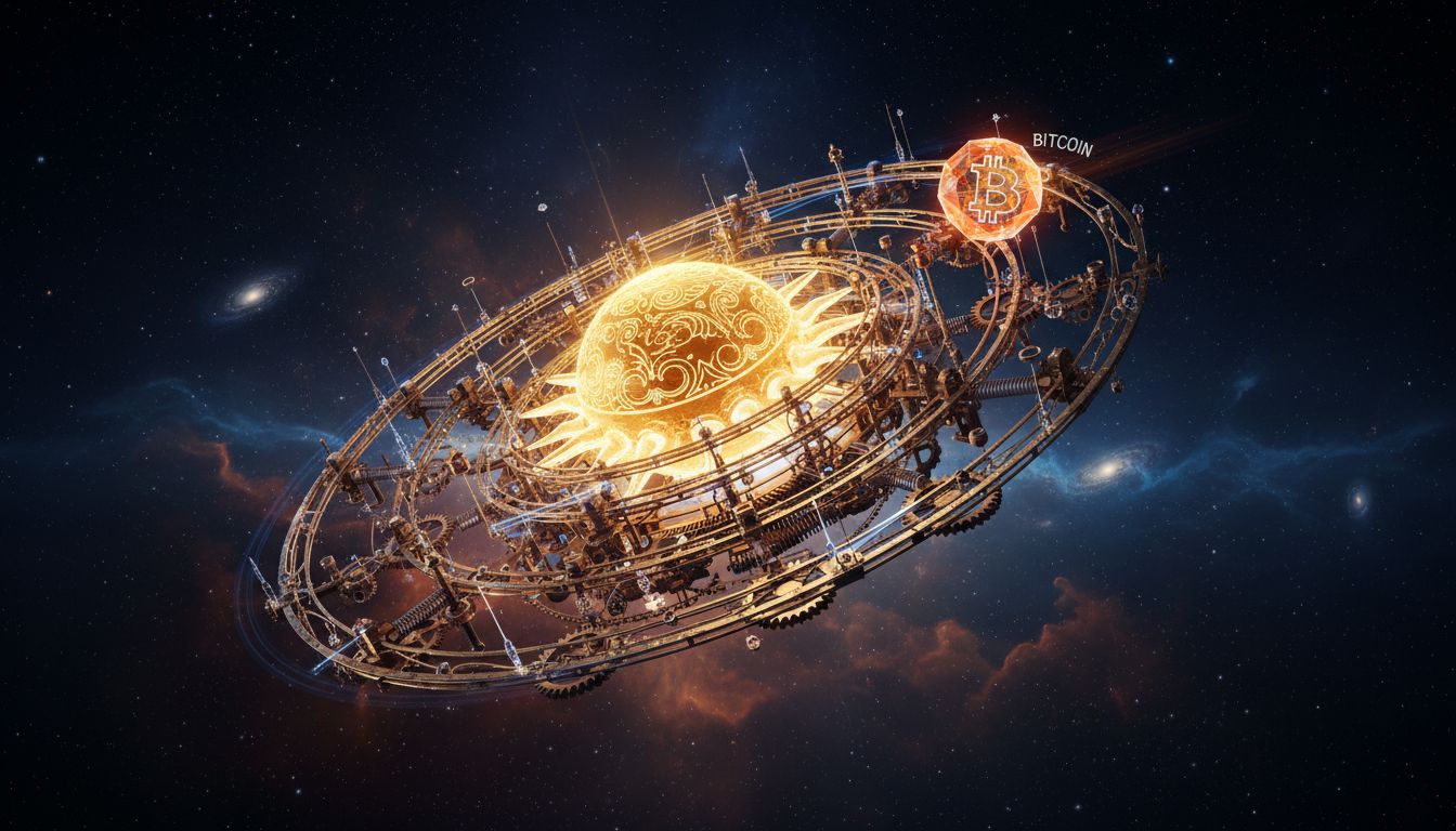 Bitcoin price chart compared to gold performance showing historical correlation patterns and the 14-month lag cycle between gold peaks and Bitcoin bottoms